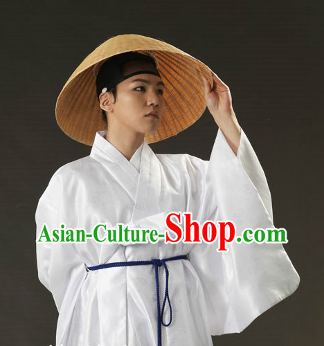 Korean Ancient Male Outfit and Bamboo Hat for Men