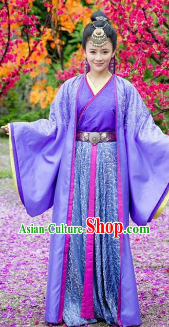 Ancient Chinese Purple Beauty Hanfu Costumes China Fashion and Hair Accessories Complete Set