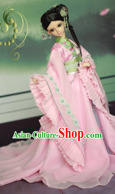 Chinese Traditional Pink Princess Clothes and Hair Ornaments Complete Set