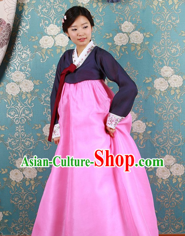 Long Sleeves South Korean Female Hanbok Clothing Dresses Complete Set