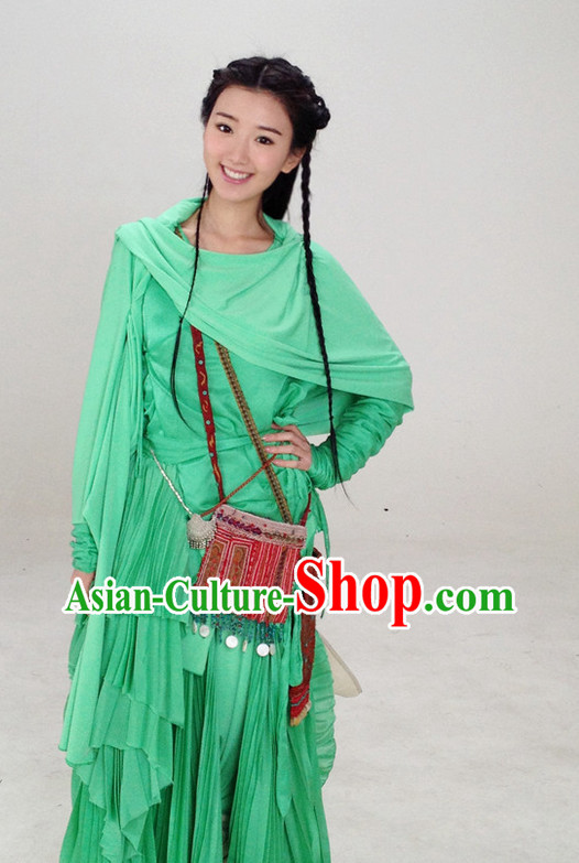 Asian Fashion Green Hanfu Fairy Costumes Complete Set for Girls