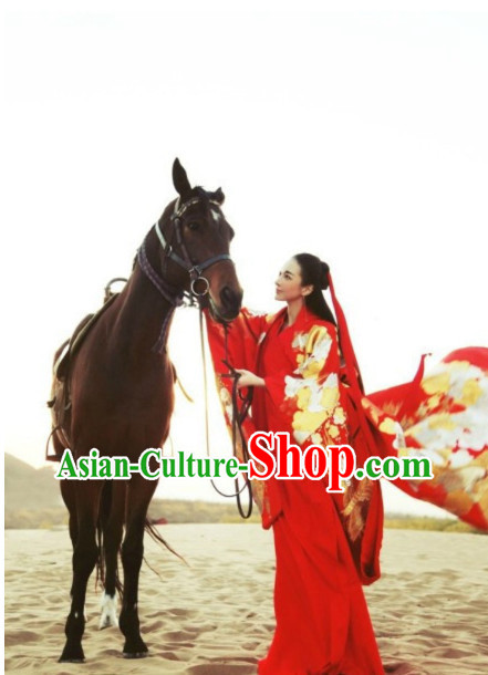 China Civilization Chinese Kimono Costume and Hair Bands Complete Set for Women