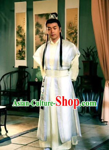 Chinese Ancient Swordman Style Costumes and Hair Jewelry Complete Set for Men