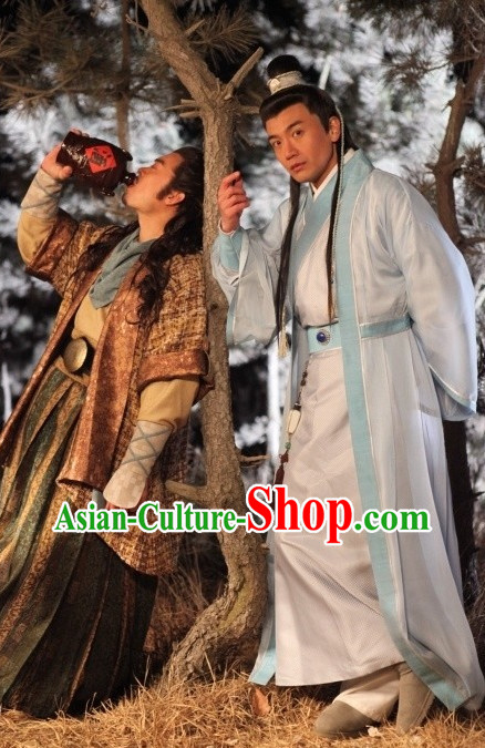 Chinese Ancient Fencer Costumes and Hair Bands Complete Set for Men