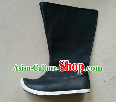 Handmade Chinese Traditional Hanfu High Toe Black Fabric Boots Footwear