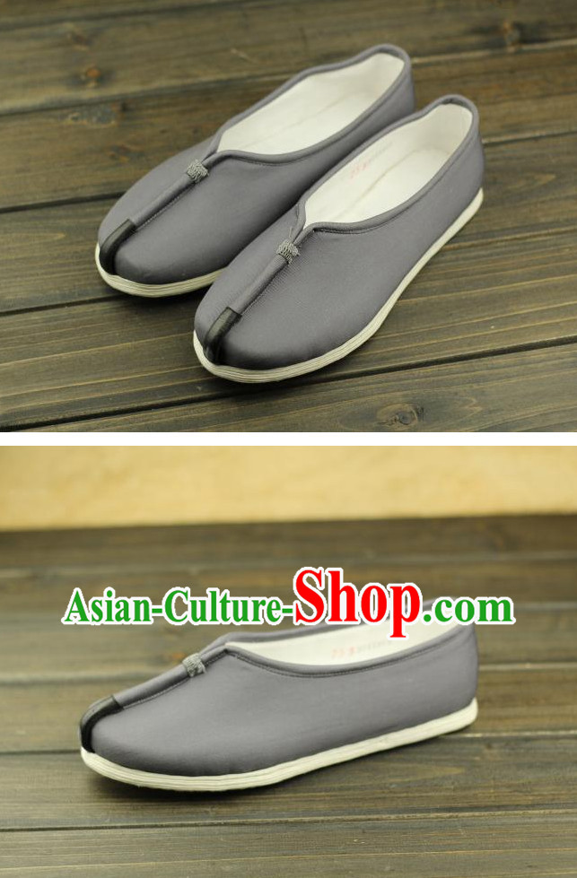 Grey Handmade Chinese Traditional Fabric Shoes Footwear
