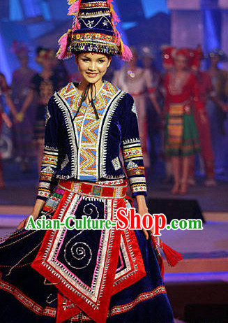 Oriental Chinese Traditional Dress Ethnic Clothing and Hat Complete Set