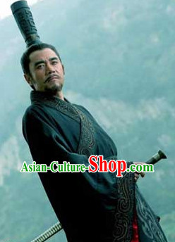 Chinese Ancient Scholar Long Black Hat and Wig for Men