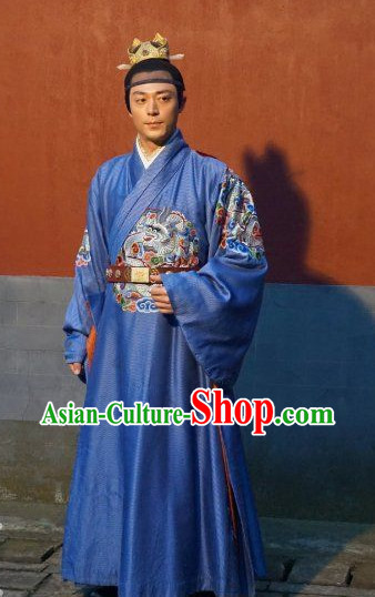 Chinese Traditional Emperor Costume and Crown Complete Set for Men