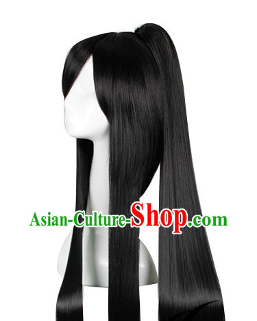 Pure Black Traditional Asian Long Wig