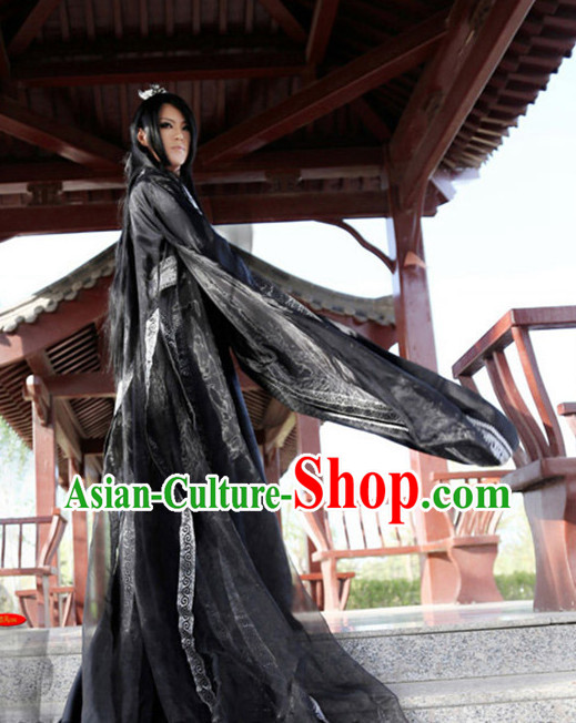 Asia Fashion Ancient China Culture Chinese Black Male Kimono Dress