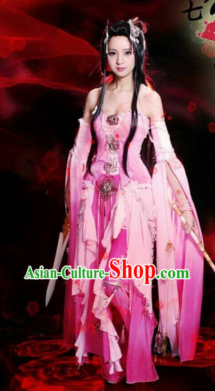Asia Fashion Ancient China Culture Chinese Swordwoman Costumes and Hair Accessories Complete Set