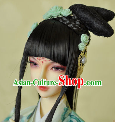 Traditional Chinese Black Wig and Hair Jewelry for Beauties