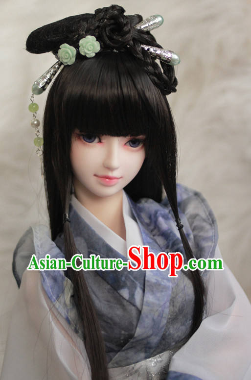 Traditional Chinese Princess Black Long Wig and Hair Jewelry