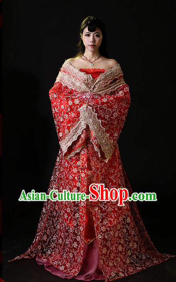 Chinese Lucky Red Wedding Bridal Gown Complete Set for Women