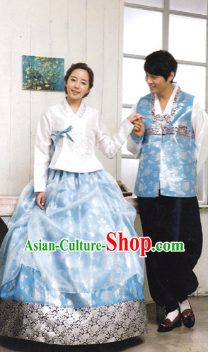 Korean Husband and Wife Traditional Dresses Hanbok Clothing Complete Set