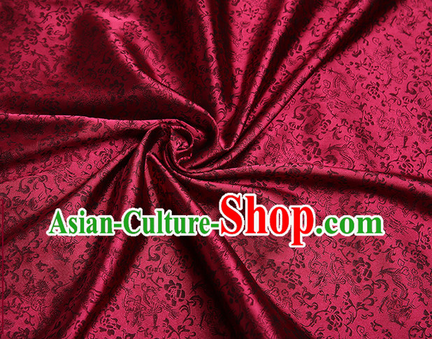 Deep Red Chinese Traditional Dragon Brocade Fabric