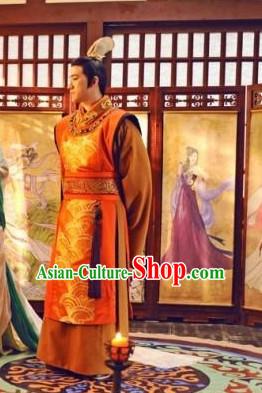 Chinese Traditional National Costumes Emperor Dress and Coronet Complete Set