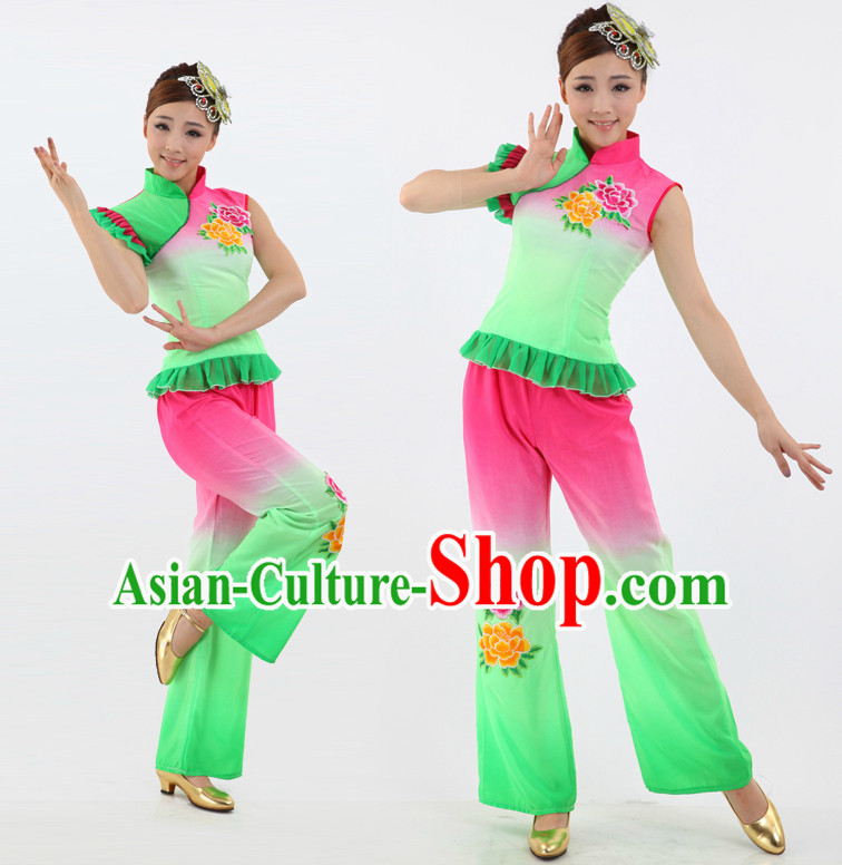 Chinese Folk Dance Costumes Apparel Dance Stores Dance Gear Dance Attire and Hair Accessories Complete Set for Women