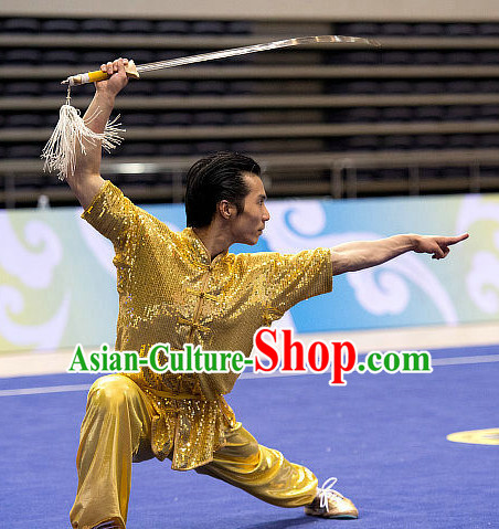 Top Gold Martial Arts Uniform Supplies Kung Fu Southern Swords Broadswords Competition Uniforms for Men