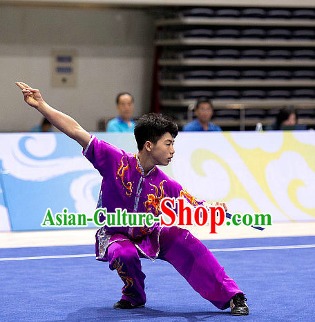Top Purple Short Sleeves Martial Arts Uniform Supplies Kung Fu Southern Swords Broadswords Competition Uniforms for Men