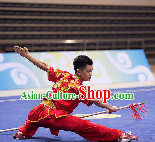 Top Embroidered Dragon Kung Fu Stick Competition Uniforms Kungfu Training Suit Kung Fu Clothing Kung Fu Movies Costumes Wing Chun Costume Shaolin Martial Arts Clothes for Men