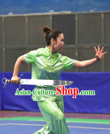 Top Shiny Kung Fu Broadsword Uniforms Martial Arts Training Uniform Gongfu Clothing Wing Chun Costume Shaolin Clothes Karate Suit for Women