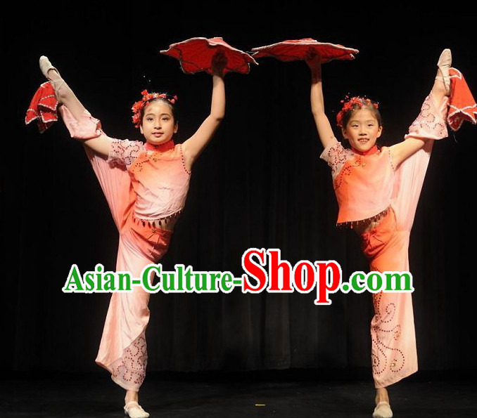Professional Chinese Stage Performance Acrobatics Dance Costumes and Headwear Complete Set for Kids