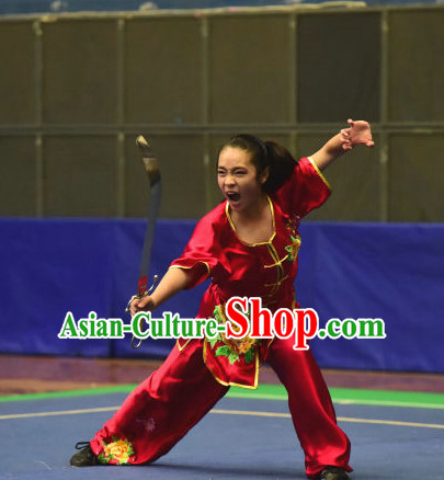 Top Red Chinese Wushu Kung Fu Sword Uniforms Kungfu Uniform Martial Arts Competition Costumes for Women