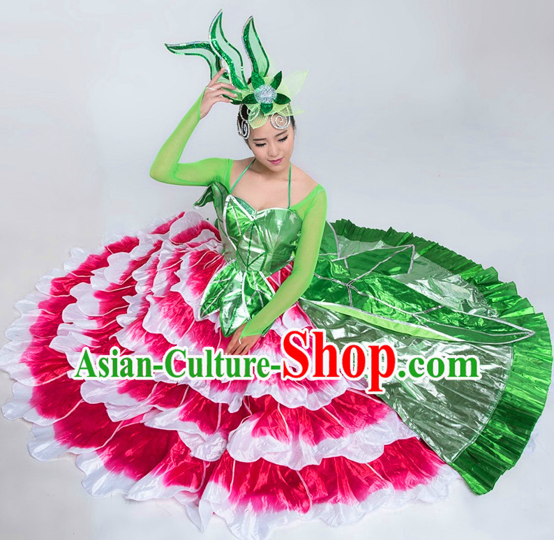 Chinese Classical Competition Dance Costumes and Hat Complete Set for Women