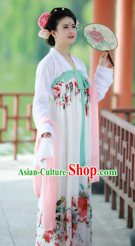 Chinese Tang Dynasty Clothing and Headpieces Complete Set for Women