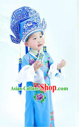 Chinese Ancient Peking Opera Costumes and Hat Complete Set for Kids
