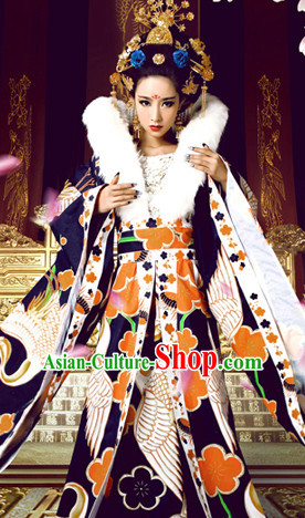 Ancient Chinese Empress Winter Dresses and Headwear Complete Set for Kids or Adults