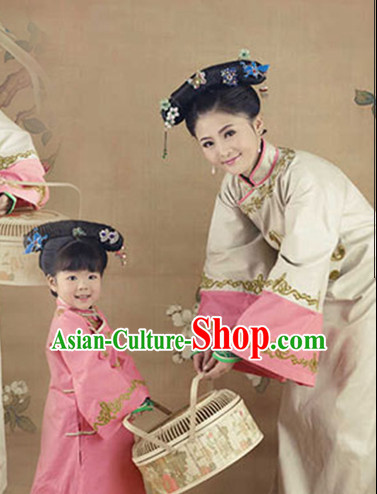 Tradiitonal Chinese Mother and Daughter Hanfu Costumes Complete Set