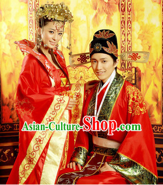 Ancient Chinese Wedding Dress and Hats for Newly Wedded Couple