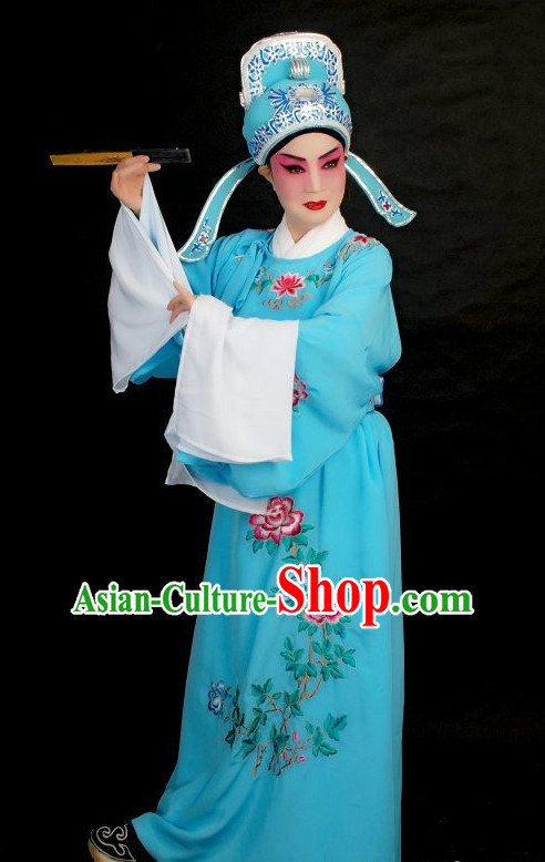 Long Sleeve Chinese Opera Student Young Men Lover Story Costumes and Hat Complete Set