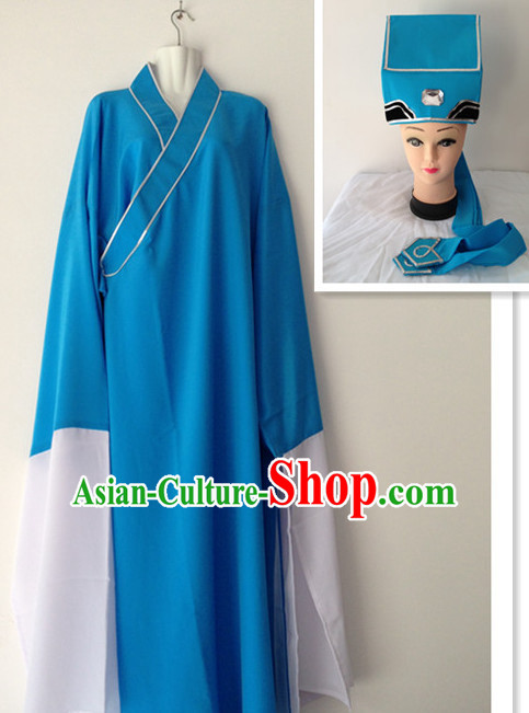 Long Sleeve Chinese Opera Young Men Classical Dance Costumes and Hat Complete Set