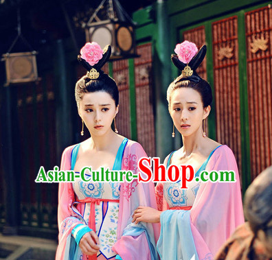 Chinese Ancient Tang Dynasty Palace Maid Clothing and Headwear Complete Set