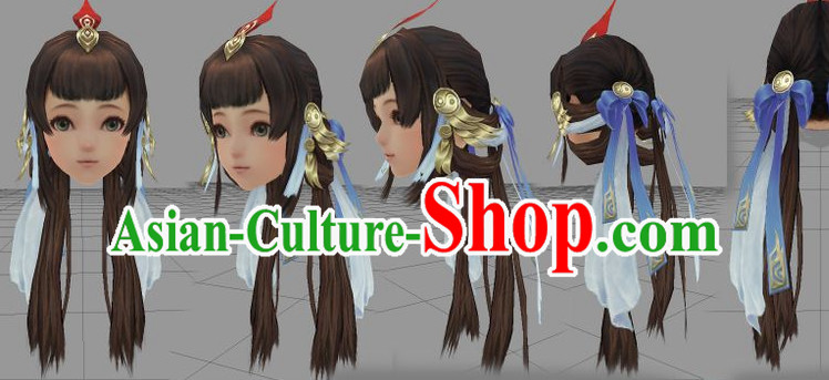 Chinese Ancient Style Long Black Wigs and Hair Accessories for Women