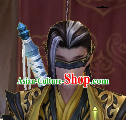 Chinese Ancient Style Kung Fu Master Men's Long Black Wigs
