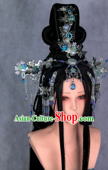 Chinese Ancient Empress or Princess Style Hair Accessories and Long Black Wigs