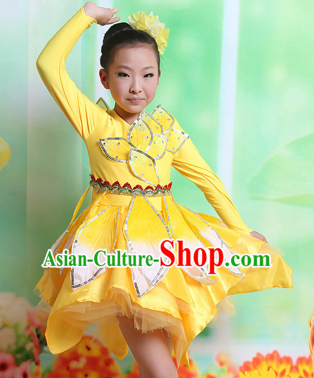 Chinese Dance Costumes Ribbon Dancing Costume Dancewear China Dress Dance  Wear and Hair Accessories Complete Set