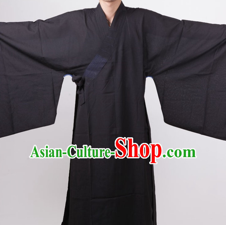 Chinese Black Taoist Long Robe for Men