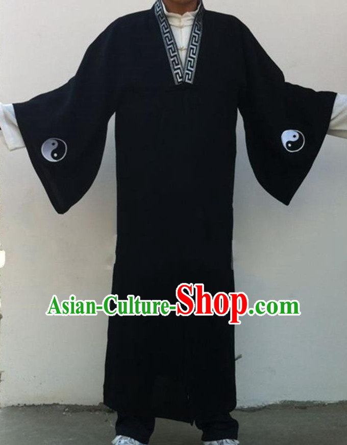 Chinese Deep Blue Yin Yang Wudang Mountain Taoist Clothes Complete Set for Men