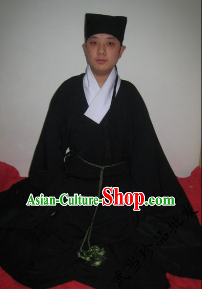 Black China Traditional Taoist Clothes Complete Set for Men