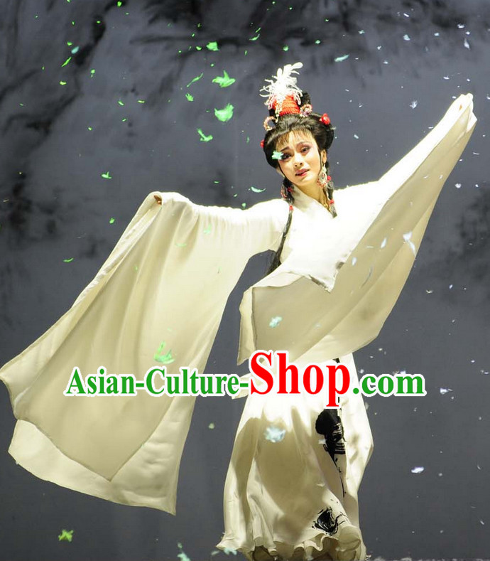 Asian Chinese Traditional Dress Theatrical Costumes Ancient Chinese Clothing Opera Wide Sleeves Pure White Costumes