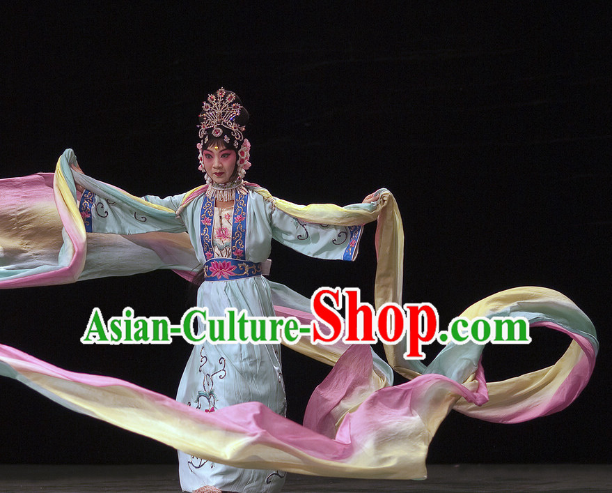 Chinese Traditional Dresses Theatrical Costumes Ancient Chinese Hanfu Ribbon Dancing Costumes and Hair Accessories