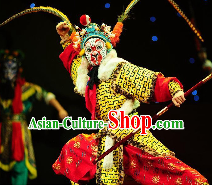 Chinese Traditional Dresses Theatrical Costumes Ancient Chinese Hanfu Sun Wukong Costumes and Hair Accessories