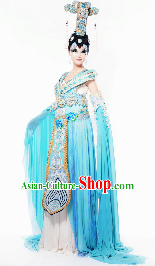 Chinese Traditional Dresses Theatrical Costumes Ancient Chinese Hanfu Empress Costumes and Hair Accessories Complete Set