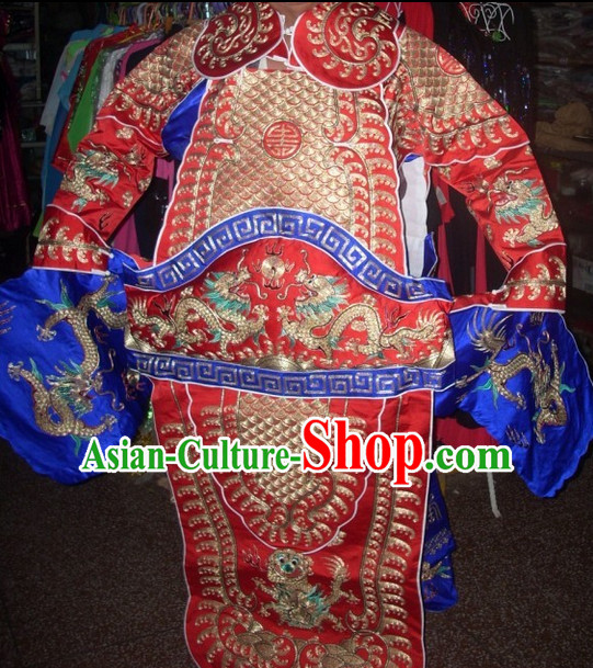 Red Ancient Chinese Beijing Opera General Male Armor Costumes Complete Set for Men
